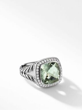 David Yurman Silver Albion Ring 11mm Prasiolite with diamonds